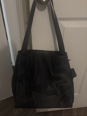 Tumi Black Shoulder Tote with Swirl Stitch Detail